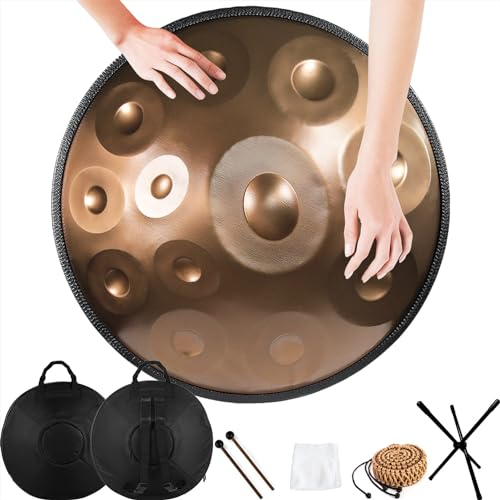 JFOZDM Handpan Drum, Steel Tongue Drum 22 Zoll 9 Töne/10 Töne/12 Töne, Handpan Drum Steel Hand Drum Percussion Instrument, für Meditation, Yoga, Performance, Bildung 12tones 3