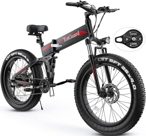 TotGuard Electric Bike,26 x4.0 Fat Tire Electric Bike with 1000W Peak Motor,48V 10.4Ah Removable Battery, 21.6MPH Foldable Mountain Ebike, Dual Shock Absorbers,21 Speed, UL 2849 & UL 2271 Certified