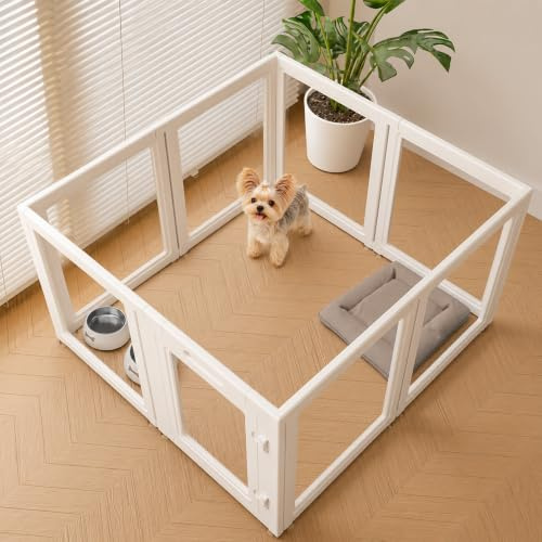 Everfront Recinto per Cani in Plastica Acrilica Trasparente da Interno, per Cuccioli Gatti Conigli Animali Domestici, Trasparente Facile da Montare Pieghevole Box per Parto Gabbia Cuccia Recinto