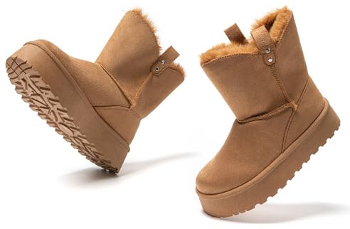 JOMIX Botas Mujer Invierno de Piel Sintética Botas Nieve Mujer con Peluche Caliente