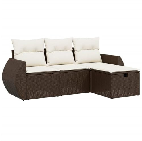 vidaXL Garten Sofagarnitur mit Kissen 4-TLG., Gartenmöbel Gartengarnitur, Sitzgruppe Sitzgarnitur, Lounge Sofa Garnitur Terrasse, Braun Poly Rattan