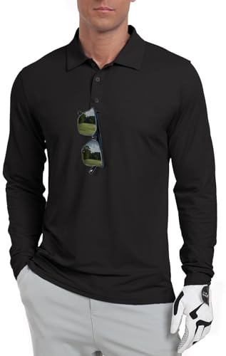 QIXING Men's Golf Polo Shirts Long Sleeve UPF 50+ Lightweight，Quick Dry Performance Collar Summer Tops for Golf, Fishing, Tennis