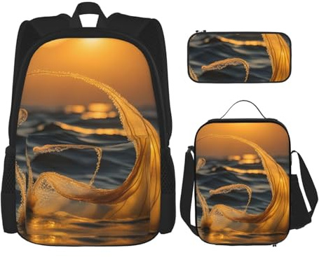 OXKGHHO Juego de mochila de trabajo con estampado de cola de sirena con lonchera aislada, correas ajustables, para gimnasio y uso diario, Negro -, Talla única