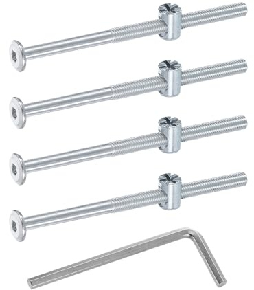 sourcing map 4 bulloni per telaio del letto, M6 x 100 mm, viti a testa esagonale, dadi a cilindro, bulloni per letti a castello, viti per mobili con testa a forma di riso, dado e chiave per sedie e