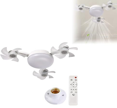 Socket Ceiling Fan With Light, Remote Control, Ceiling Fan With LED Light Bulb, Suitable For Screw Type Small Ceiling Fans, In Bedrooms, Kitchens, Living Rooms,3 Fans (Fan with lamp holder)