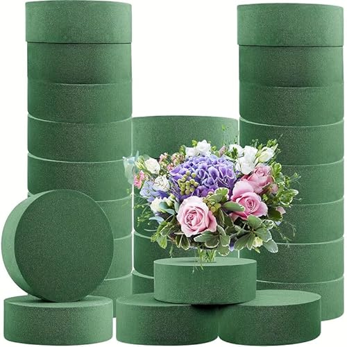 Beauace 20 Stück Steckschaum für Blumen Rund 8 x 4cm Grün Blumenshaum Steckmasse für Kunstblumen,Blumensteckschwamm für Hochzeit, Ostern, Geburtstag (Hellgrün, 20Pcs Set)