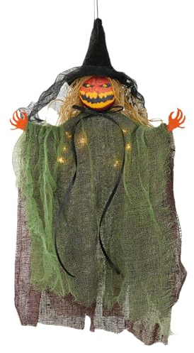 Figura de de Halloween, decoración Colgante Luminosa para Exteriores, 12,6 Pulgadas, Espeluznante iluminada con LED, Gasa electrónica, decoración de, Ligera, compacta y Espeluznante