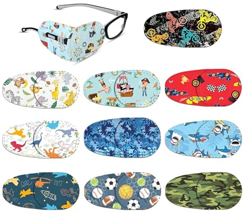 ARHZ 10 Pièces Cache Oeil pour Lunettes, Eyepatch Réutilisable en Dessin Animé, Patchs Colorés pour Les Yeux, pour Amblyopie et Strabisme, pour Œil Droit et Gauche