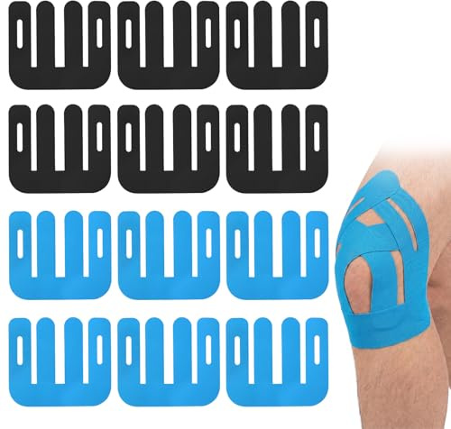12 Pièces Taping Genou,Prédécoupées Bande De Kinesiologie,Élastiques Bande Kinesiologie Genou,Pour Le Maintien Des Articulations Et Le Soulagement De La Douleur (Bleu,Noir)