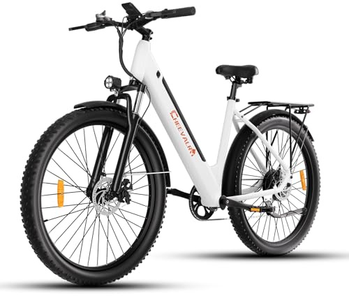 TIGUOWISH E-Bike 250W Motor 25km/h, 100-120km Reichweite 36V20AH Akku, 7-Gang Citybike mit Federgabel & mechanischen Scheibenbremsen, EBike Herren Damen, Elektrofahrräder für die Stadt (Schwarz)