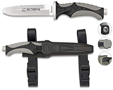 Cuchilleria Deportiva Albainox 32337. Cuchillo Submarinismo Octopus. Negro. Mango ABS y Goma. Herramienta para Caza, Pesca, Camping, Outdoor, Supervivencia y Bushcraft