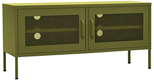 vidaXL TV Schrank mit 2 Gittertüren Lowboard TV Möbel Tisch Board Sideboard Fernsehtisch Fernsehschrank HiFi-Schrank Olivgrün 105x35x50cm Stahl
