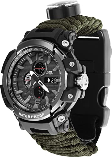 WLDOCA Herren Militäruhr Outdoor Sportuhr 50m wasserdichte LED Digital Armbanduhr Kompass Thermometer Quarzuhr