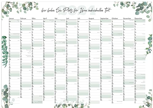 Jahreskalender 2026 Wandkalender personalisiert DIN A2 & A1, Wandplaner, Jahresplaner mit Textfeld zum personalisieren Kalender