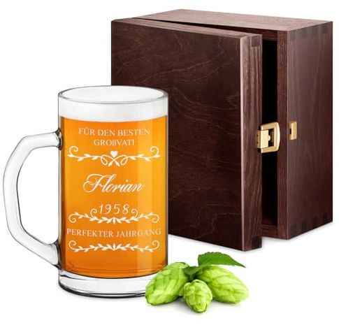 Maverton Bierkrug mit Gravur personalisiert - klassisches Bierglas 640 ml - Bierseidel für Männer - Bierhumpen für Biertrinker - Maßkrug zum Geburtstag - zu Weihnachten - Herz