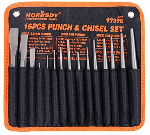 HORUSDY 16-Piece Punch and Chisel Set, Including Taper, Cold Chisels, Pin, Center