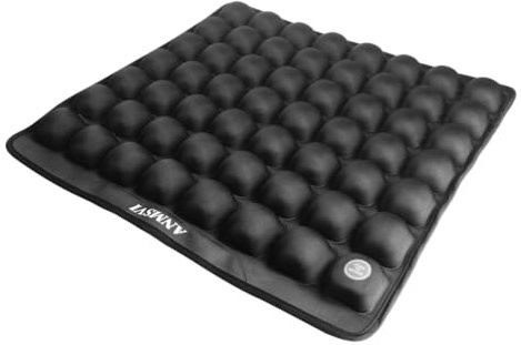 ANMSVI Air Inflatable Seat Cushion with Built-in Pump - Pressure Relief Wheelchair Cushion for Sciatica & Tailbone Pain - 441 lbs Capacity, Anti-Slip Pad for Car & Office Chair, 18x17 with Grey Cover