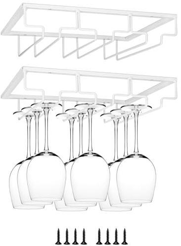 QWORK® 2 stücke weinglasregal, 3 reihen weinglashalter unter dem schrank, metall weingläser aufhänger, für barküche, weiss
