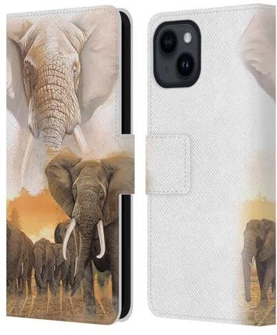 Head Case Designs Offizielle Graeme Stevenson Elefanten Tierwelt Leder-Wallet-Hülle Kompatibel mit Apple iPhone 15