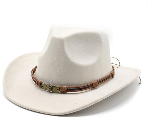 Générique Chapeau de Cowboy Occidental Homme Femme Western Cowgirl Hat Panama Chapeau Feutre avec Bande en Cuir, Chapeau de Plage Jazz Hat