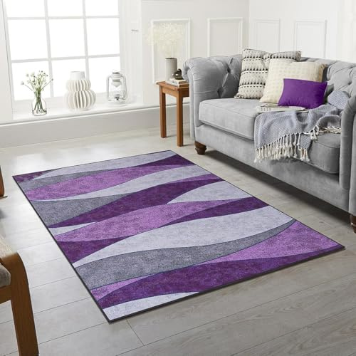 Rugstore shop ltd Machine Washable Area Rugs For Kitchen, Bedroom, Dining and Living Room | Kid Pet Friendly Rug | Morden Design Carpet | Low Pile | Non Slip Wind_Purple_160 X 230 cm