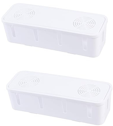 HOMSFOU 2pezzi Organizer Cavi Elettrici Per Scrivania Scatola Di Sicurezza Per Cavi e Presa Design Elegante Bianco Soluzione Salvaspazio Per Casa e Ufficio