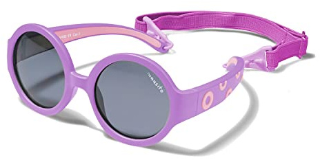 Mausito Solglasögon för barn i åldrarna 6–24 månader och flickor, solglasögon med band 100 % UV-skydd, lätta babyglasögon, BPA-fri, europeisk design för pojkar och flickor, lila, storlek, Lila, Talla