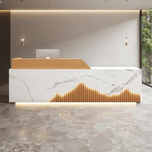 Comptoir Caisse Salon de Coiffure, Comptoir Accueil Moderne avec Comptoir et Tiroir, Banque D'accueil avec Éclairage LED, pour Hall D'entrée, Commerce, Magasin, Boutique, Salon de Beauté(Yellow,55in/1