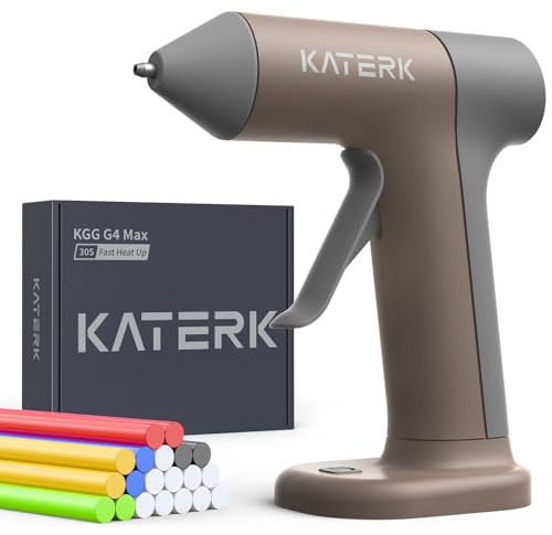 Hot Glue Gun Cordless - KATERK Glue Gun with 20 Color Glue Sticks - 30s Preheat 2500mAh Mini Glue Gun for Crafting, Arts DIY, Home Repairing, School - Auto Shut-Off, Anti-drip Nozzle, Type-C - Khaki
