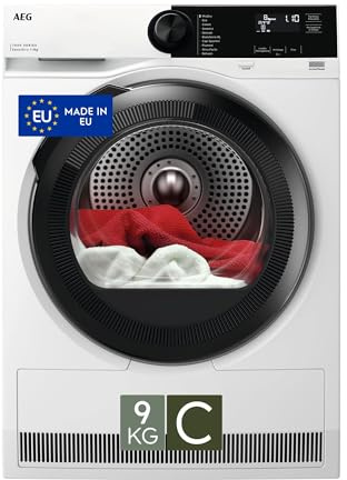 AEG TR7HE9C Asciugatrice a Pompa di Calore, 9 kg, Serie 7000, Tecnologia SensiDry, Classe C, MixDry per Cotoni e Sintetici, Tecnologia PreciseDry per Risparmio Energia, 64 dB, 850x596x636 mm