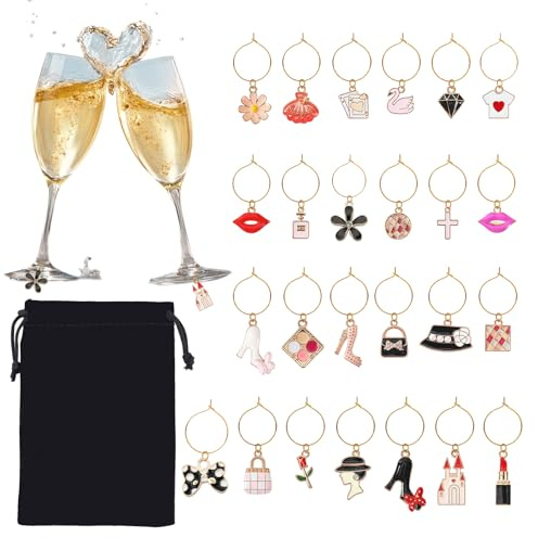 WanderGo 25 Pcs Marine Series Wine Glass Charms ，Wine Glass Charms for Fun Parties, For Theme Party Cup Decoration