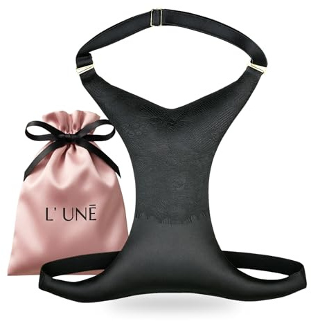 L’UNĒ Sujetador Antiarrugas Escote | Sujetador para Dormir de Satén y Encaje | Lencería Antiedad | Almojada Anti Arrugas para el Pecho | Talla Unica (Negro)