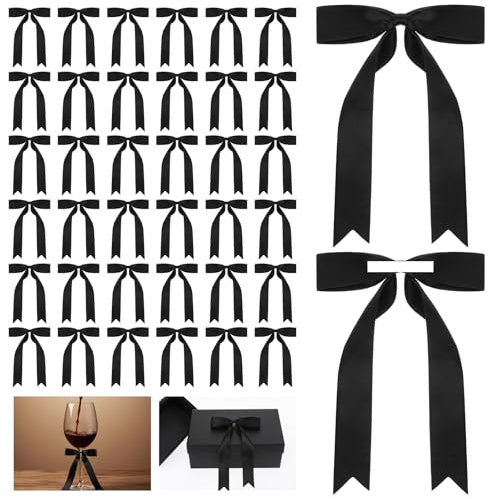 30 Stück Schleifen Schwarz Deko Geschenkschleifen Selbstklebend zum DIY Satin Schleife Geschenk Geschenkschleife für Valentinstag Hochzeit Geburtstag Weihnachten Girlande Kommunion