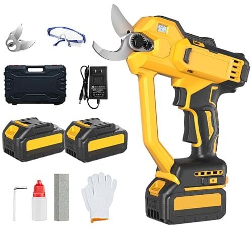 Forbici da Potatura Elettriche Senza Fili – Forbici 21V con 2×3000mAh Batterie, Lama in Acciaio SK5, Capacità di Taglio 35mm, Potatore Leggero per Giardino, Frutteto e Potatura Alberi yellow