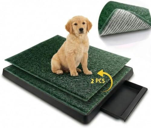 Hundetoilette Hundeklo, Indoor Hundetoiletten mit 2 Pcs Kunstrasen Welpentoilette Trainingsunterlage Hunde Toilette mit Gras Anti-Rutsch & verhindert Absplittern für Kleine Mittelgroß Hunde (Schwarz)