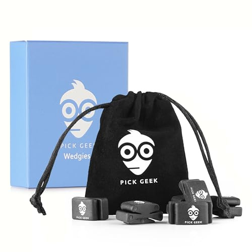 Pick Geek Wedgie Pick Holder Set | 6 x Wedgie Pick Holders | Fits Electric, Acoustic and Bass Guitars | Gifted in a Unique Linen Plectrum Bag | Includes a FREE Pick Geek Steel Pick