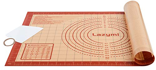 Extra Thick Silicone Baking Mats Sheet, Non Stick Pastry Rolling Mat with Measurement 60×40cm, Non-Slip Silicon Dough kneading Mat, Counter Table Mat, Placemat, for Pie/Cake/Pizza (Red+Scraper)