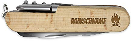 printplanet - Holz-Taschenmesser mit Namen, Initialen oder Wunschtext selbst gestalten - Taschenmesser aus Holz mit Gravur personalisieren - Motiv: Feuer