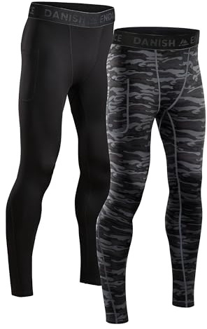 DANISH ENDURANCE Mallas de Compresión para Hombre, Mallas de Correr de Secado Rápido y Antifricción, para Gimnasio y Entrenamiento, 2 Pack