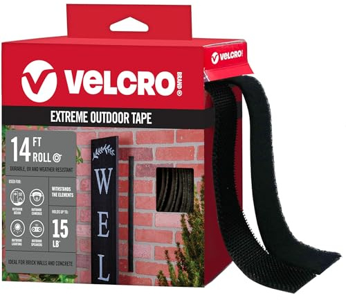 VELCRO Brand Extreme Outdoor Cinta de montaje de doble cara | Soporta hasta 15 libras en ladrillo u otras superficies rugosas | Resistente a los rayos UV y a la intemperie | Rollo resistente de 14