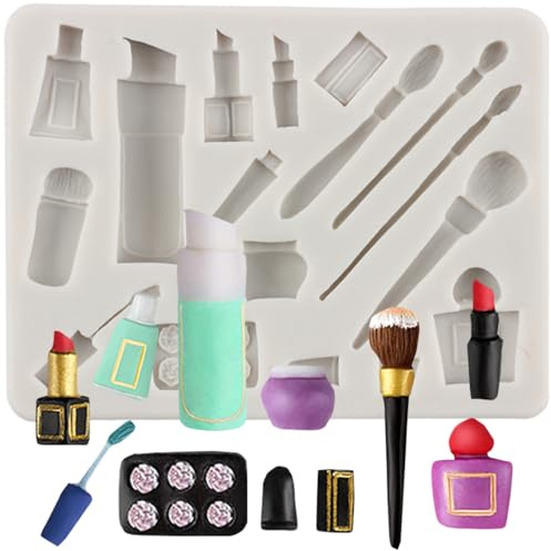 MINFEIDMS Outils de maquillage Moules en silicone pour rouge à lèvres, bouteille de parfum, fondant, vernis à ongles, pinceaux de maquillage, moules pour décoration de gâteaux en sucre, décoration de