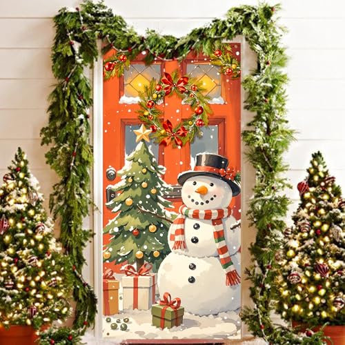 Beinup 200 x 90 cm Navidad Puerta Cubierta Decoración, Decoración de Navidad Puerta Colgante Pancarta de Navidad Muñeco de Nieve Puerta Pancarta Colgante Navidad Puerta Pancarta Navidad Garaje Puerta