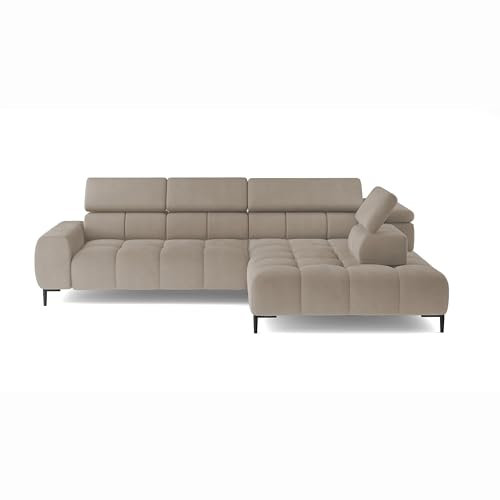 DomoHome Polsterecke L-Form Rechte Ecksofa mit Schlaffunktion Schlafsofa klein 3-Sitzer verstellbare Kopfstützen und Sitz, Stoff: Salvador 177x270x99 cm, Beige Creme