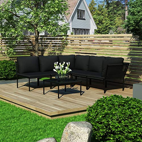 Qnhdfrt Garten Lounge Set 5 Personen Schwarz Anthrazit Outdoor Möbel mit Polster PVC Stahl Gestell 190 x 200 x 65 cm für Terrasse Garten Balkon
