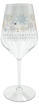 Generico Copas sopladas de Tritan irrompibles para vino y cócteles de 470 cc Drink Safe Gráfica Merry Christmas azul y dorado – Paquete de 6 unidades (transparente)