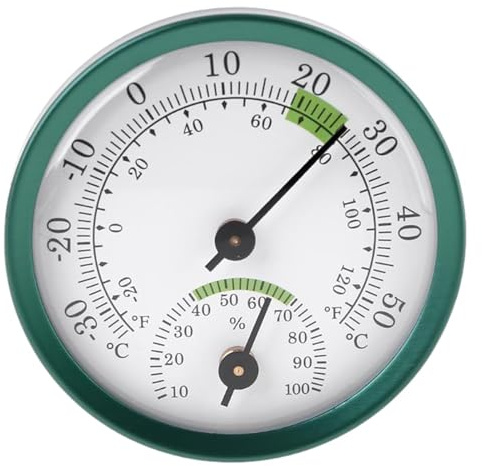 Termómetro para patio exterior - 2,24 pulgadas | Termómetro verde: medición interior y exterior de temperatura y humedad con precisión sin batería, invernadero, jardín, balcón, oficina, hogar, cocina,