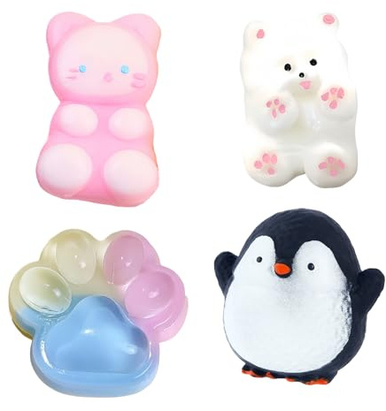 4Pcs Puppy Penguin Cat Paw,QIANSSE Squishy Sensory Fidget Toys for Stress and Anxiety Relief Squishies for Birthday Party Favors