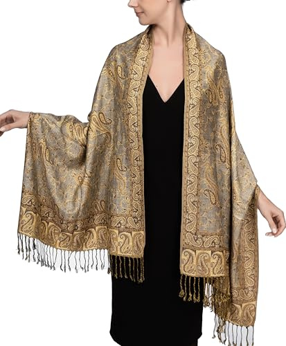Achillea Pashmina damhalsduk, Grå/guld, 28W x 76L