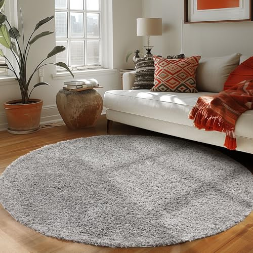 Carpettex Hochflor Teppich 200 cm Rund Hellgrau - Flauschiger Extra Weich und Pflegeleicht - Shaggy Modern Einfarbig Design für Wohnzimmer, Schlafzimmer, Esszimmer und Küche