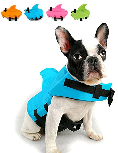 Snik-S Dog Life Jacket- Preserver with Adjustable Belt, Pet Swimming Shark Jacket for Short Nose Dog,Upgrade Version (Pug,Bulldog,Poodle,Bull Terrier) (M, Blue)